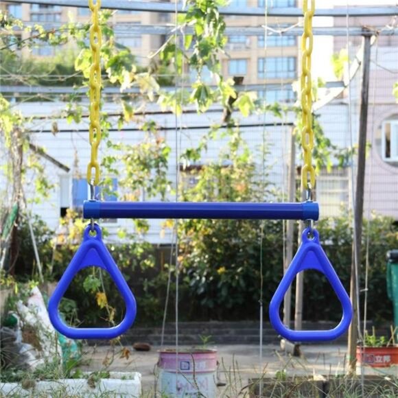 18" Trapeze Swing Bar Rings 48" Heavy Duty Plastic Coated Chains Swing Set - Picture 3 of 8